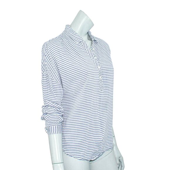 XIRENA Women's Half Button Popover Blouse Blue Striped sz Large - Picture 4 of 8